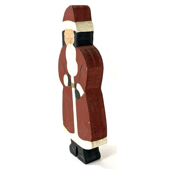 Handmade Folk Art Wooden Santa Figurine – Rustic Painted Christmas Decor 6” - Picture 3 of 5